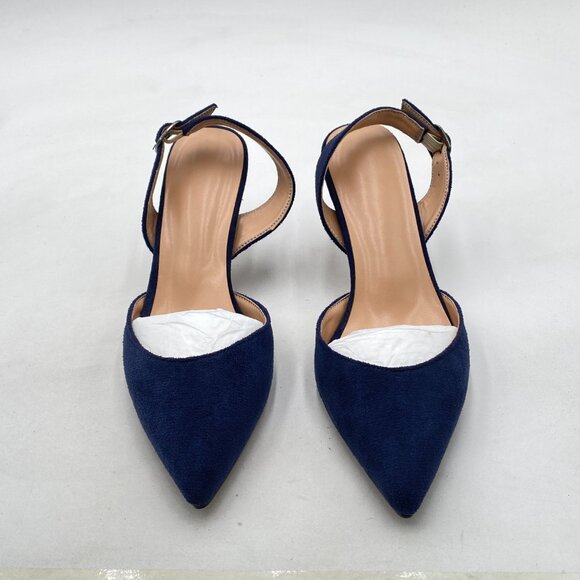 Navy Mid Heels Pumps Pointed Toe Slingback Sandals Party Casual Dress Shoes - Picture 6 of 7
